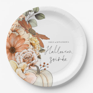 Assiettes En Carton Citrouille Automne Florals Script Halloween Soirée