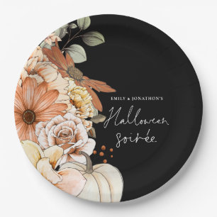 Assiettes En Carton Citrouille Automne Florals Script Halloween Soirée