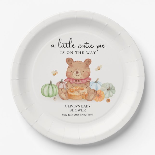 Assiettes En Carton Citrouille Automne Pie Teddy Bear Baby shower (Devant)