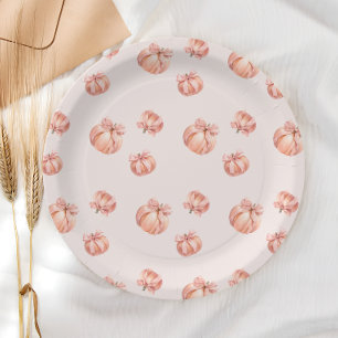 Assiettes En Carton Citrouille avec Baby shower de fille à la cou rose
