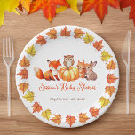 Assiettes En Carton Citrouille Baby shower Automne Feuilles Jote Fox B<br><div class="desc">Pour un baby shower d'automne avec thème citrouille. Au centre, il y a un citrouille avec une chouette, entouré d'animaux de la forêt : un renard rouge à gauche, un écureuil et un lapin à droite. Sous eux, le nom et l'occasion sont écrits dans une écriture manuscrite rouge. Autour d'eux,...</div>