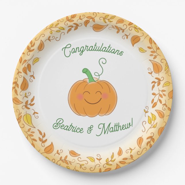 Assiettes En Carton Citrouille Baby shower mignon automne (Devant)