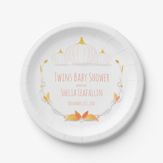 Assiettes En Carton Citrouille blanc Baby shower Twins d'automne  Plaq (Devant)