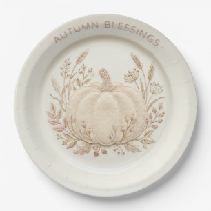 Assiettes En Carton Citrouille blanche en applique de feutre Automne b