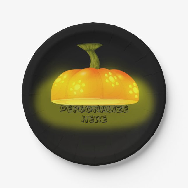 Assiettes En Carton Citrouille brillant chute unique mignon noir orang (Devant)