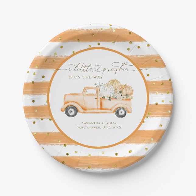 Assiettes En Carton Citrouille Camion Baby shower d'automne moderne (Devant)