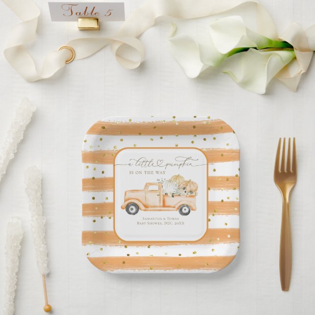 Assiettes En Carton Citrouille Camion Baby shower d'automne moderne (Mariage)