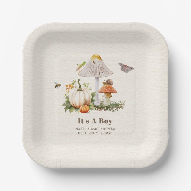 Assiettes En Carton Citrouille Champignons Woodland Insectes Baby show (Recto)