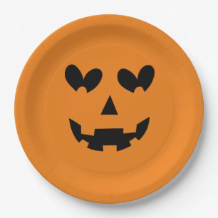 Assiettes En Carton Citrouille cœur heureux orange et noir Halloween 