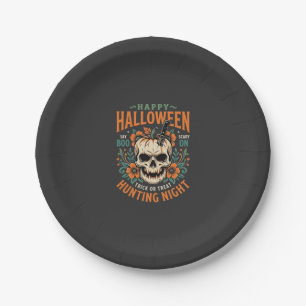 Assiettes En Carton Citrouille Crâne Halloween Chasse Nuit Design_1