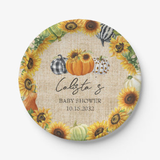 Assiettes En Carton Citrouille d'automne Baby shower Sunflower Burlap