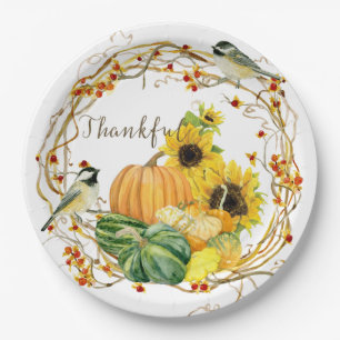 Assiettes En Carton Citrouille d'automne floral de tournesol de plaisa