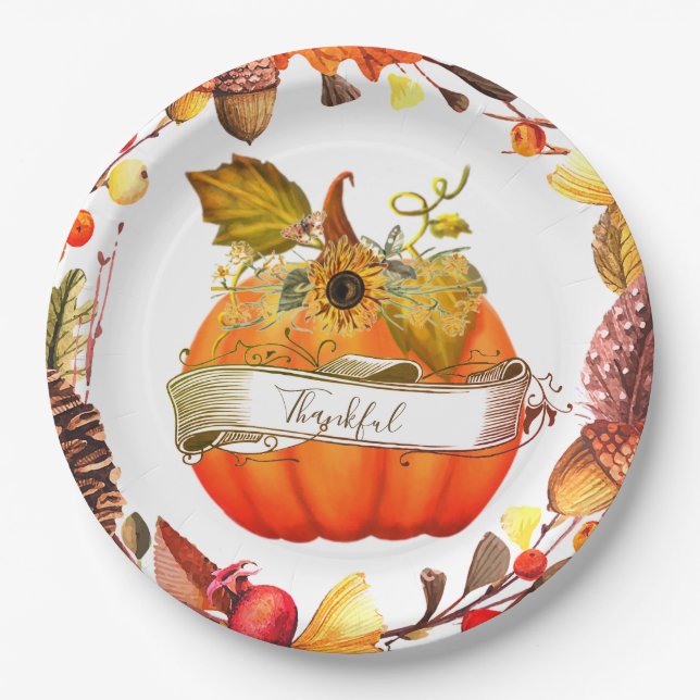 Assiettes En Carton Citrouille d'automne personnalisable (Devant)