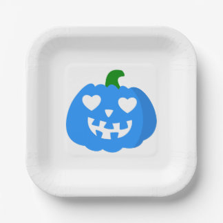 Assiettes En Carton citrouille de halloween bleue en forme de coeur ja