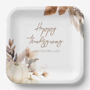 Assiettes En Carton Citrouille de Thanksgiving Blanc Rustique