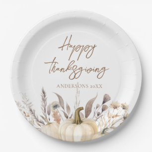 Assiettes En Carton Citrouille de Thanksgiving Blanc Rustique