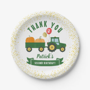 Assiettes En Carton Citrouille de tracteur vert Automne Anniversaire M