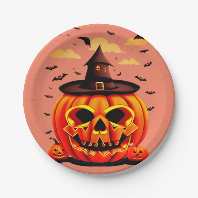 Assiettes En Carton Citrouille d'Halloween (Devant)