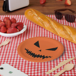 Assiettes En Carton Citrouille d'Halloween effrayante visage noir oran