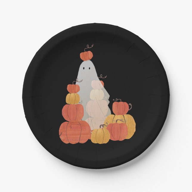 Assiettes En Carton Citrouille d'Halloween invisible mignon Fantôme no (Devant)