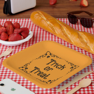 Assiettes En Carton Citrouille d'Halloween Orange et Noir Farce ou Fri