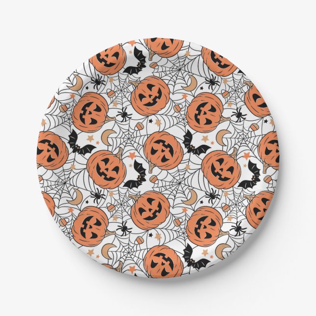 Assiettes En Carton Citrouille éffrayant Motif Halloween (Devant)