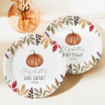 Assiettes En Carton Citrouille et Feuilles d'automne Baby shower<br><div class="desc">Plaques de papier baby shower citrouille à thème chute d'aquarelle.</div>