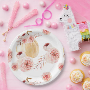 Assiettes En Carton Citrouille et fleurs à l'aquarelle tendance   Auto