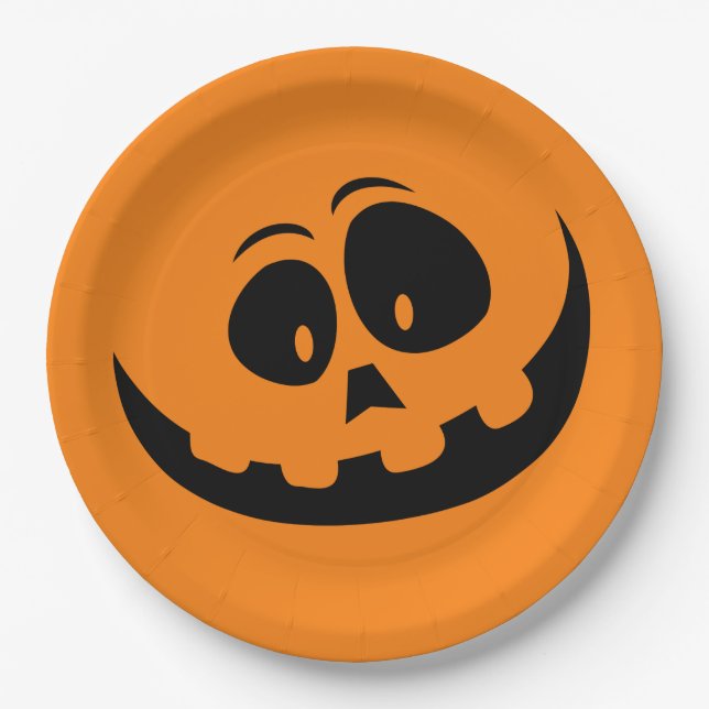Assiettes En Carton Citrouille Face Orange Halloween (Devant)