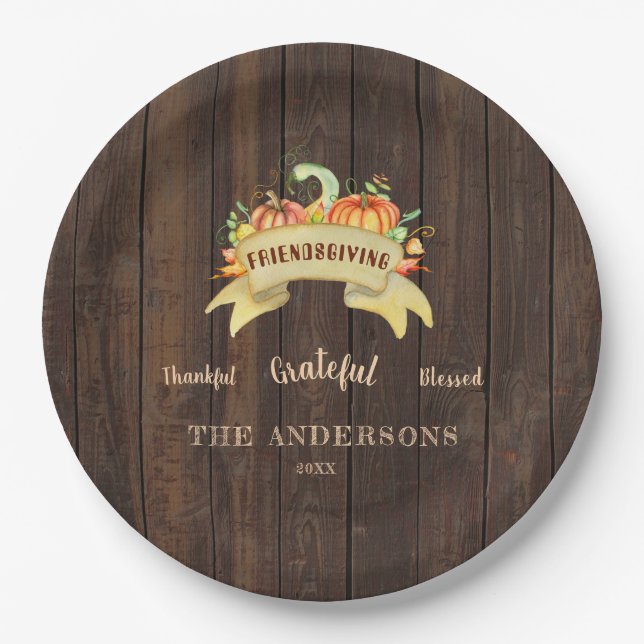 Assiettes En Carton Citrouille Feuille Bon thanksgiving bois (Devant)