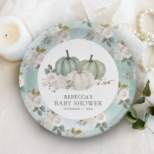 Assiettes En Carton Citrouille Fleurie Vert Sauge Baby Shower d'Automn