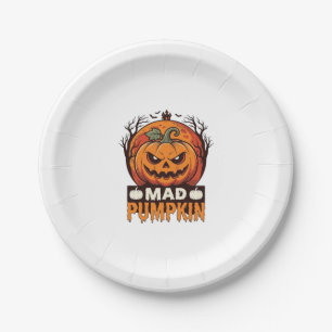 Assiettes En Carton Citrouille Folle Halloween Dessin de Gravure Vinta