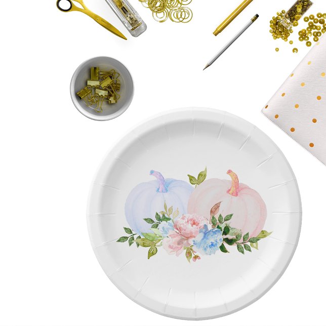 Assiettes En Carton Citrouille Genre révéler bleu rose automne (Créateur téléchargé)