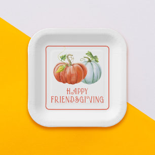 Assiettes En Carton Citrouille Happy Friendsgiving brûlé orange chute