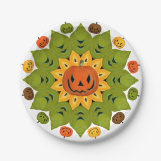 Assiettes En Carton Citrouille Jack-O-Lantern Fleur d'Halloween