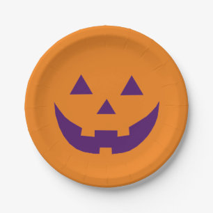 Assiettes En Carton Citrouille Jack-o'-lantern orange violet d'Hallowe