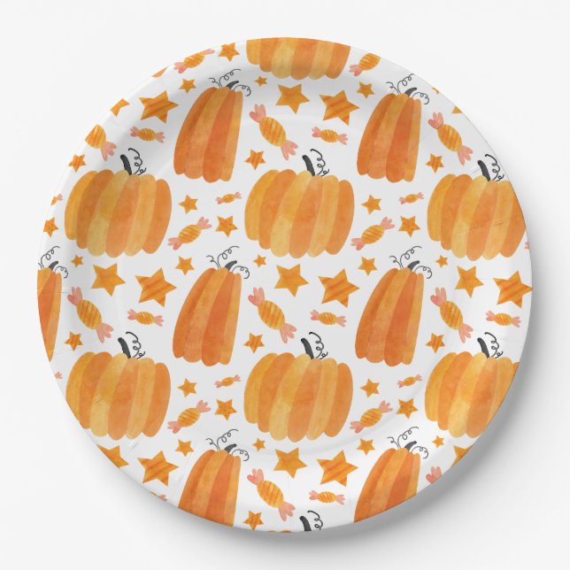 Assiettes En Carton Citrouille Motif Holloween Plaque papier (Devant)