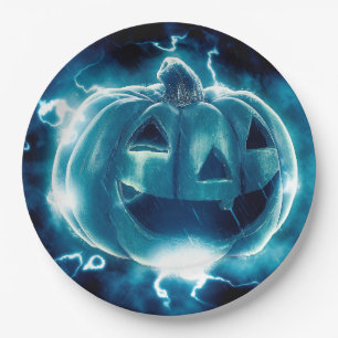Assiettes En Carton Citrouille noir et bleu effrayant Halloween    Par