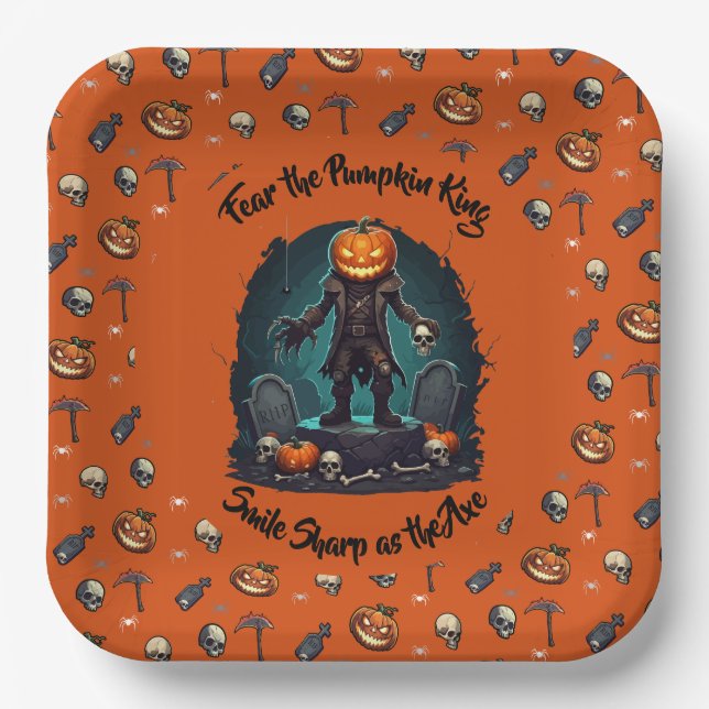 Assiettes En Carton 🎃 Citrouille orange King Halloween Plaque 🧡 (Recto)