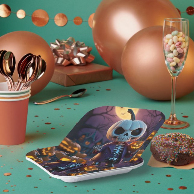 Assiettes En Carton Citrouille Patch Skeleton Companion (Multi)