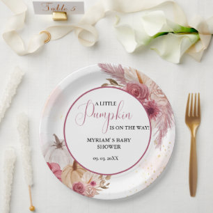 Assiettes En Carton Citrouille rose automne Baby shower floral fille