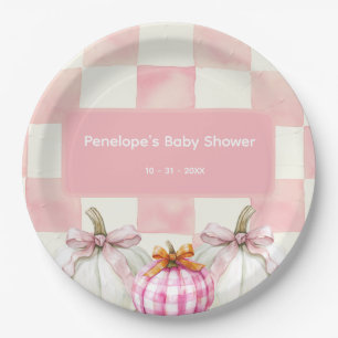 Assiettes En Carton Citrouille rose automne En vichy Baby shower fille