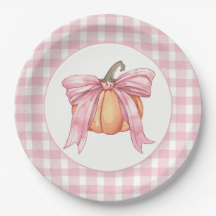 Assiettes En Carton Citrouille rose En vichy associé à une patte