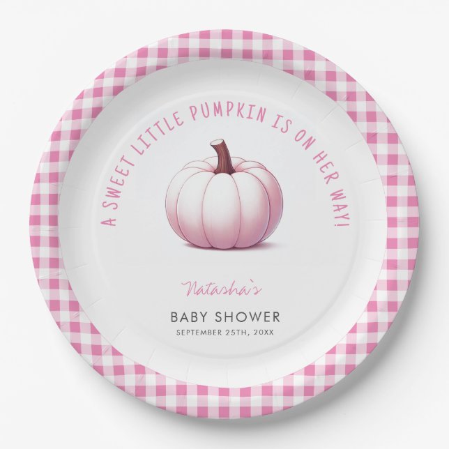Assiettes En Carton Citrouille rose En vichy Plaid Baby Girl Baby show (Devant)