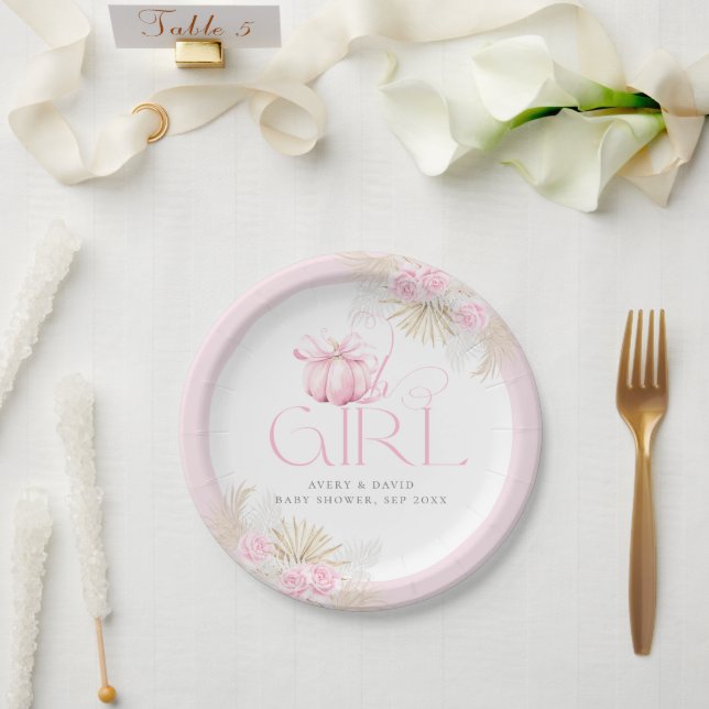 Assiettes En Carton Citrouille rose fille Floral Bow Baby shower Bienv (Mariage)