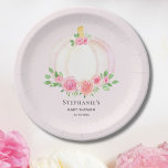 Assiettes En Carton Citrouille rose Floral Fall Baby shower de fille<br><div class="desc">Votre famille et vos amis adoreront les assiettes en papier baby shower de cette jolie petite fille. Elles sont décorées de jolis aquarelles de citrouilles roses,  de roses et de feuillage vert sur un arrière - plan rose pâle. Facilement customisé. Aquarelle originale © Michele Davies.</div>