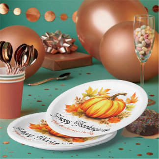 Assiettes En Carton Citrouille Thanksgiving personnalisé et feuilles d