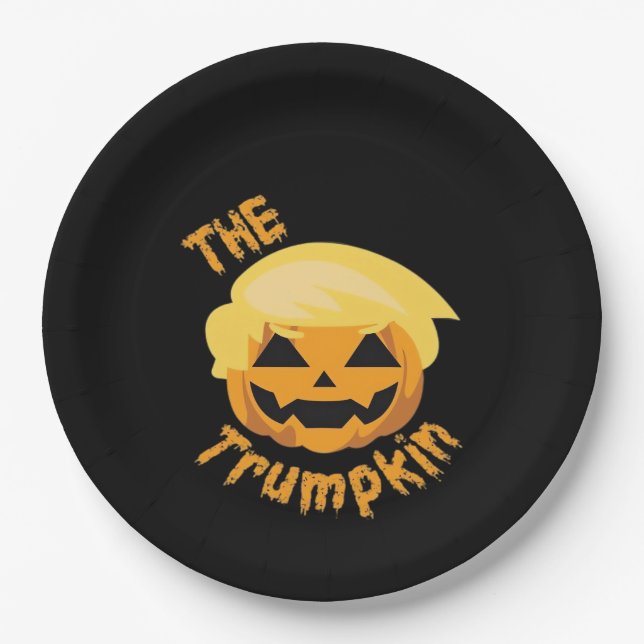 Assiettes En Carton Citrouille Trumpkin Halloween Design - Costume Slo (Devant)
