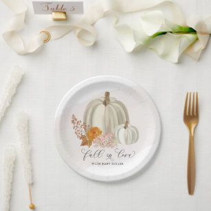 Assiettes En Carton Citrouilles blancs tomber dans l'amour Baby shower