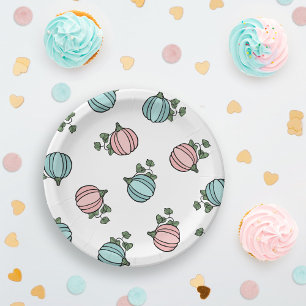 Assiettes En Carton Citrouilles bleus et roses Fête de la Révélation d